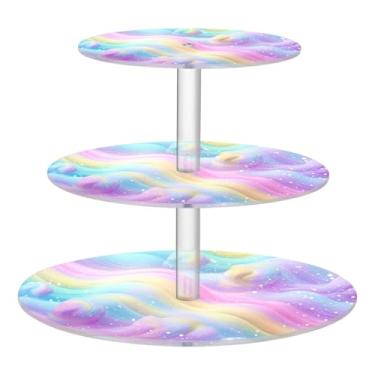 Imagem de Blueangle Suporte redondo de cupcake de 3 camadas – Torre de sobremesa acrílica em espiral de sorvete arco-íris, suporte de sobremesa em camadas antiderrapante para chá de bebê, aniversário, festa de