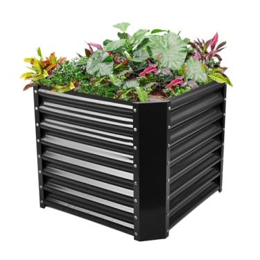 Imagem de Land Guard Kit de cama de jardim elevado galvanizado de 6 x 6 m, caixas de jardim elevadas galvanizadas ao ar livre, grandes canteiros de jardim elevados de metal para vegetais, cinza