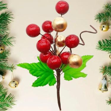 Imagem de Pick Ramos Cerejinhas Enfeite árvore De Natal 20cm Kit 4pçs