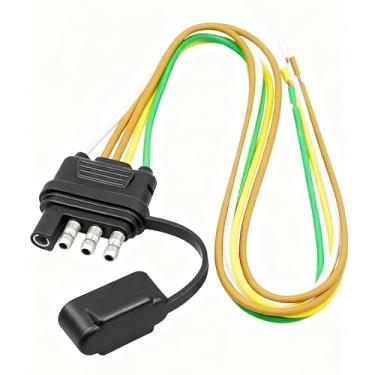 Imagem de Chicote de fiação de reboque de 4 pinos e 5 fios, kit de refiação de reboque curto de cobre 16AWG com divisão em Y e plugue plano de 4 vias para utilitários, barcos, ATV, reboques UTV