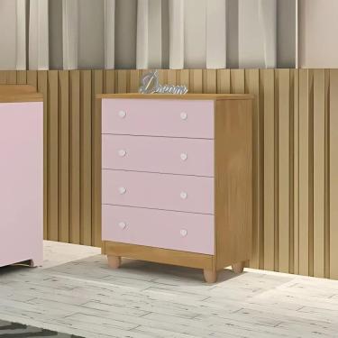 Imagem de Cômoda Lara Compacta Moderna 4 Gavetas Em Mdf Alta Qualidade Rosa Nature