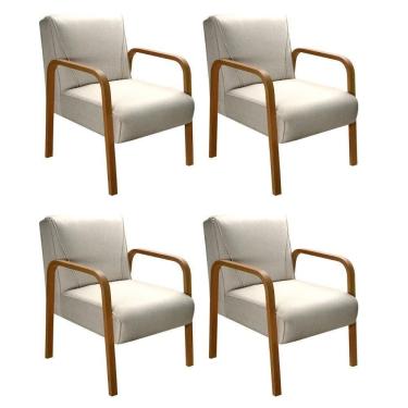 Imagem de Kit 4 Poltronas Anita Moderna Decorativa Braço Madeira Linho Bege 140