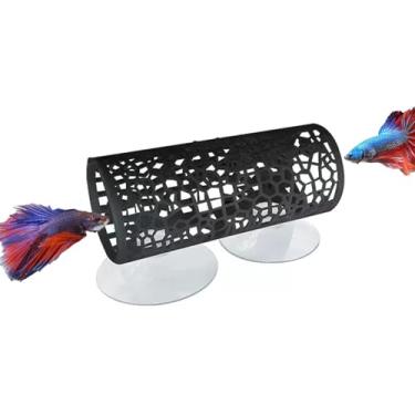 Imagem de WEWAYKGJ Caverna esconderijo de aquário de plástico com design de fluxo - túnel decorativo para peixes betta, guppies e camarões com ventosa segura