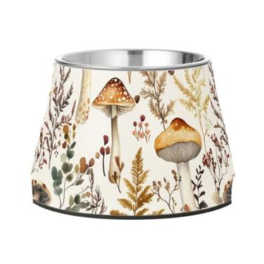 Imagem de SEHANY Tigelas para cães de ervas e cogumelos antiderrapante de aço inoxidável com fundo de borracha para evitar tombamento, tigelas elevadas para comida e água quadriculadas para cães e gatos