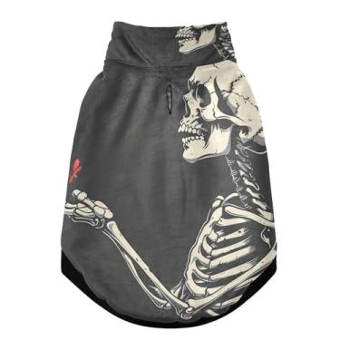 Imagem de SEHANY Casaco de cachorro com tatuagem de caveira para cães pequenos, superquente, à prova de vento, jaqueta de inverno, macia, aconchegante para animais de estimação, moletom para clima frio na neve