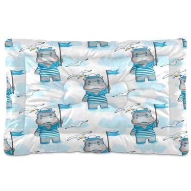 Imagem de SEHANY Cama de hipopótamo fofa para cães e gatos com fundo antiderrapante, caixa de canil, colchão macio para animais de estimação, lavável para cães pequenos, médios e grandes, gatos, 91 x 63 cm