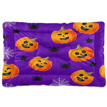 Imagem de SEHANY Cama de Halloween Pumpkins para cães e gatos com fundo antiderrapante, caixa de canil, colchão macio para animais de estimação, lavável para cães pequenos, médios e grandes, gatos, 91 x 61 cm