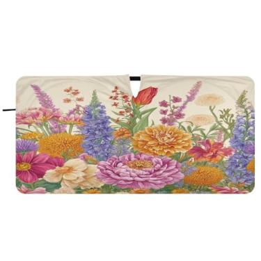 Imagem de Blueangle Guarda-sol para para-brisa com flores de jardim - 149.9 cm x 76.2 cm dobrável carro janela frontal blocos para-sol raios UV viseira de sol (326)