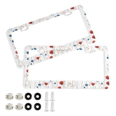 Imagem de SEHANY Molduras de placa de licença de flores florais coloridas, capas de moldura de placa de carro de alumínio à prova de ferrugem com orifícios elípticos e parafusos serve para veículos padrão dos