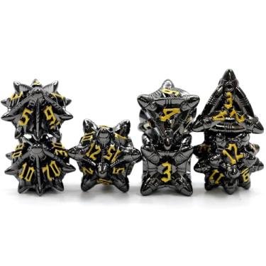 Imagem de Rocket Dice for Dungeons and Dragons, Metal Dice Set D&D Polyhedral D and D Dice with Box for Role Playing Game Unique Cool Cyberpunk Dice D20 D12 D10 D8 D6 D4 (Black Nickel Yellow-2)