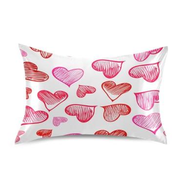 Imagem de SEHANY Capas de almofada de seda para cabelo e pele para o Dia dos Namorados, capas de almofada de cetim respiráveis macias e refrescantes com fecho de envelope, tamanho king (50,8 x 101,6 cm)