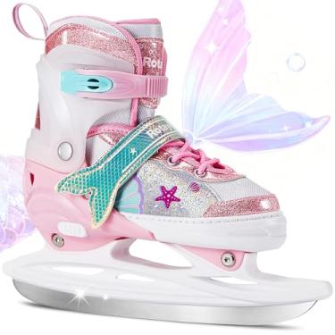 Imagem de Patins de gelo ajustáveis Ocean Girls para crianças de 3 a 12 anos, patins infantis de hóquei no gelo para pista interna ao ar livre, forro macio, quente e confortável, suporte de tornozelo de