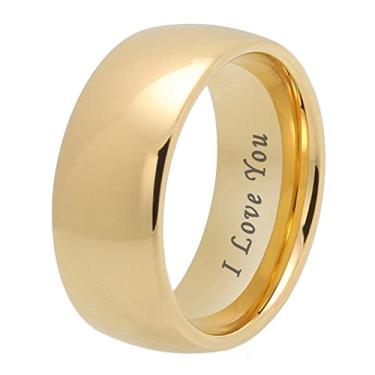 Imagem de TUTISS 4 mm, 6 mm, 8 mm, 10 mm, anéis de tungstênio de ouro para homens e mulheres, alianças de casamento, noivado e casamento, abobadadas, polidas, gravadas, I Love You, ajuste, Metal não precioso, Sem pedra preciosa