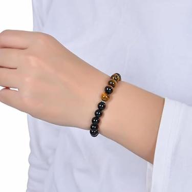 Imagem de Pulseira de olho de tigre de turmalina preta para mulheres e homens, joias de cristal com contas de pedras preciosas naturais, pulseira de energia de proteção tripla, presentes de amizade, cristais de