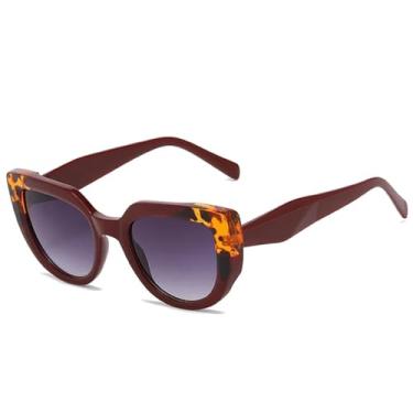 Imagem de Óculos de sol estilo olho de gato, duas cores, feminino e masculino, luxo, retrô, gradiente, UV400, tendência (vermelho escuro, cinza)
