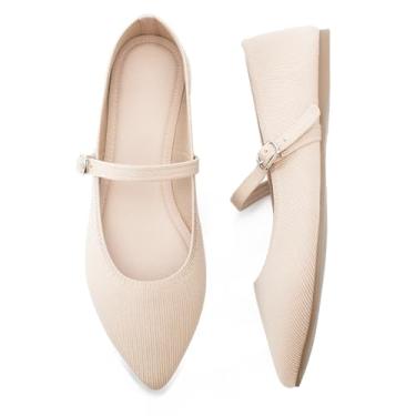 Imagem de Soesyi Sapatilhas de balé de malha de bico fino para mulheres confortáveis com alça ajustável, rasteiras casuais laváveis e elegantes para trabalho e escritório, Amêndoa, 38