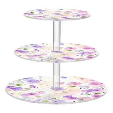 Imagem de CEBUGI Suporte de cupcake de 3 camadas, padrão floral, suporte redondo para bolo, torre, bandeja de servir em camadas de acrílico para chá, chá de bebê, casamento e mais