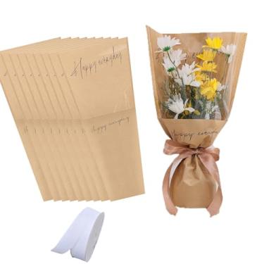 Imagem de 40 sacos de embrulho de flores com fitas bônus para buquês, 28 x 43 cm, mangas florais frontais transparentes para floristas, materiais de embalagem para o Dia das Mães.