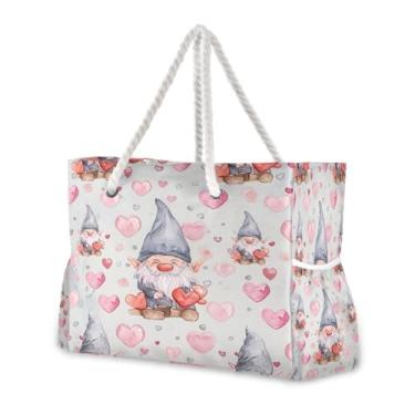 Imagem de Wassud Bolsa de praia feminina grande com coração, impermeável, à prova de areia, bolsa de viagem com zíper e bolso para piscina, academia, acampamento