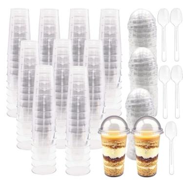 Imagem de LyyGuanYoo Pacote com 120 mini copos de sobremesa de 85 g com tampas de cúpula, copos de plástico para festas, copos de iogurte de cheesecake transparente sem BPA para sorvete, pudim, festa de