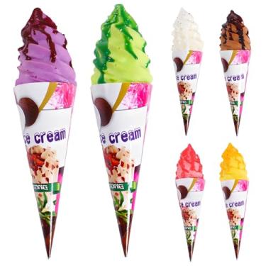 Imagem de 6 peças de casquinha de sorvete artificial falsa, decoração de comida simulada, adereços de comida realistas, modelo de sobremesas para armário de cozinha em casa, mesa, lojas, decoração de festa