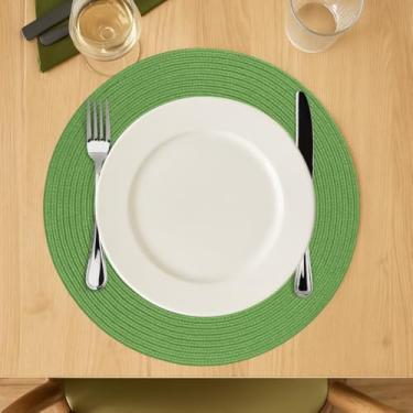 Imagem de Kit 6 Peças Jogo Americano Redondo Decorativo Cores Sortidas, Proteção e Sofisticação para Mesa de Jantar (Verde, 4 peças)