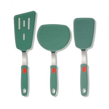 Imagem de Brigii Conjunto de 3 espátulas de silicone, resistentes ao calor, núcleo de aço inoxidável 430, conjunto de utensílios de cozinha sem BPA para cozinhar, assar, virar e lavar louça (verde escuro)