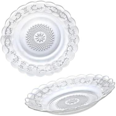 Imagem de Pratos fundos de vidro transparente, para refeicoes, e cozinha, bonito, elegante.