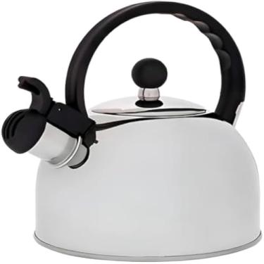 Imagem de Chaleira metalica para agua quente, com apito, inoxidavel e resistente, 2 litros, util.