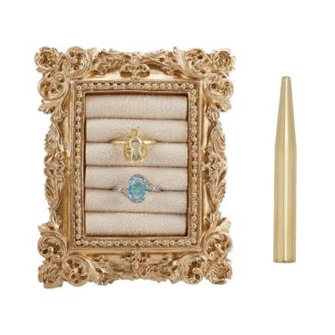 Imagem de HOBBIESAY 1 peça suporte de anel branco de ouro antigo organizador de anel barroco bandeja de exibição de joias vintage com interior de veludo elegante organizador de anéis de brinco para cerimônias