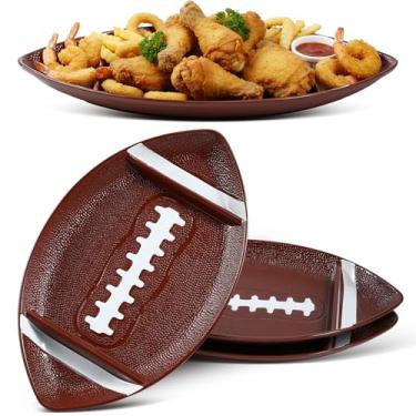 Imagem de FoldTier 3 bandejas de servir de futebol, bandejas grandes reutilizáveis de lanche de futebol, inclui 2 seções de molho, utensílios para servir dia de jogo, travessa de servir para festa traseira