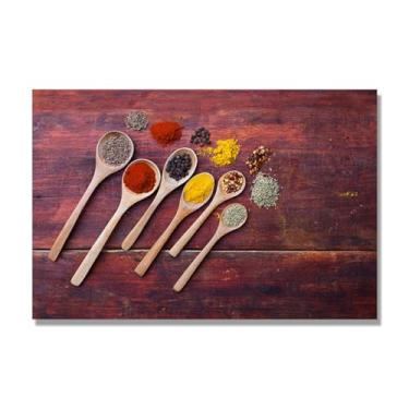 Imagem de NHLDZYH Arte de parede colorida de especiarias e colher de tempero | Decoração de cozinha vintage | Arte moderna para casa e sala de jantar B50. Tela somente 80 x 120 cm - 31,5 x 47,3 pol