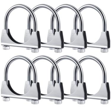 Imagem de Datanly 8 peças braçadeira de escape de 7,6 cm braçadeira de escape de parafuso em U resistente - conector de tubo silenciador design sela, clipe de gancho de ponta, ferro galvanizado, serve para