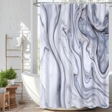 Imagem de Velaequezii Cortina de chuveiro abstrata mármore azul cinza moderna impressão ombré cortina de banho impermeável tecido lavável banheiro decoração banheira conjunto de cortina de chuveiro com ganchos