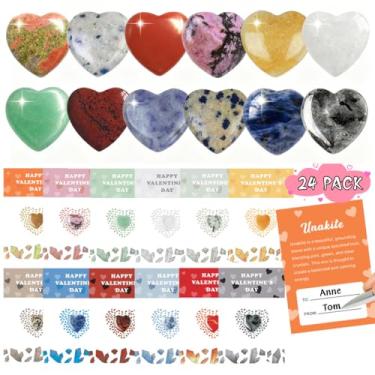 Imagem de MAZUBOHOY Presentes de Dia dos Namorados para crianças em sala de aula, pacote com 24 cartões de dia dos namorados para crianças com pedras preciosas de coração, troca de cristal de rocha dos