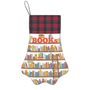 Imagem de SKKNT Coleção de prateleiras de livros engraçadas e impressão em escada meias de Natal animais de estimação decoração de natal cães gatos árvore decoração doce presente conveniente