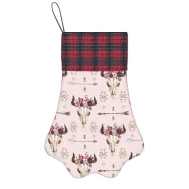 Imagem de Meias de Natal com estampa tribal de caveira de touro, animais de estimação, decoração de Natal, cães, gatos, árvores, doces, presente, conveniente