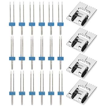Imagem de Acessórios para máquina de costura CUOFYUNL 18 unidades de pinos de agulhas duplas + 4 unidades de conjunto de calcador