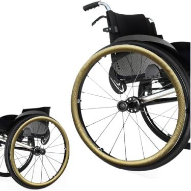 Imagem de Capas de silicone para cadeira de rodas de 20/22/61 cm capas protetoras de anel de pressão antiderrapante resistente ao desgaste roda traseira de mão 1 par (amarelo, 50,8 cm)