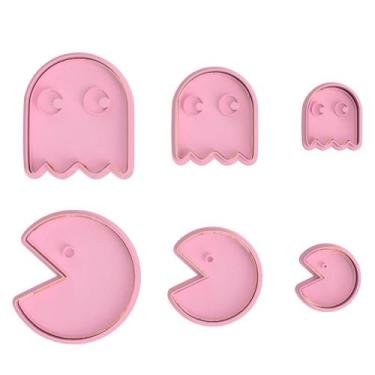 Imagem de Cortador Biscoito Molde Forma PACMAN Marcador Carimbo Pasta Americana 