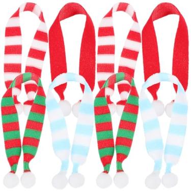 Imagem de 8Pcs Christmas Wine Charm Mini Scarves 8.5-Inch Long Knitted DIY Crafts Doll Scarf Wine Bottle Scarf Props Stemmed Glass Figurine Decor Scarf Xmas Ornaments Party