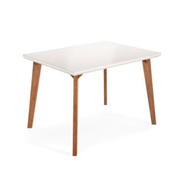 Imagem de Mesa de Jantar 120cm Tampo com Vidro Dubai Madetal, Mel/Nude