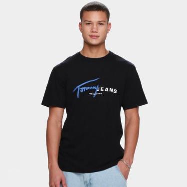 Imagem de Camiseta Tommy Jeans Singtr Dna Masculina, Preto, P