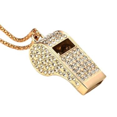 Imagem de UnisonPet Colar de apito de strass com corrente, apito de metal de cristal brilhante para mulheres, treinadores, árbitros, professores, presente de joias modernas (glod)