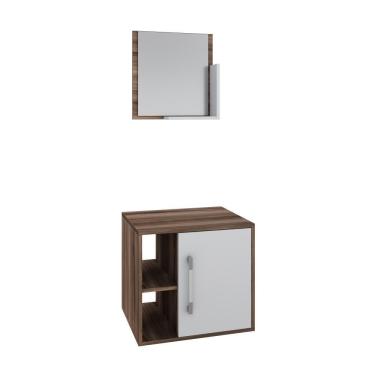 Imagem de Conjunto Balcão E Espelheira Soft 500 Perffect Acetinado Nogal C-branco Chess