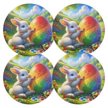 Imagem de Jogo americano de cozinha de ovo arco-íris de Páscoa, conjunto de 4 jogos americanos de jantar de PVC, 38 cm, tapetes laváveis para festa de Natal