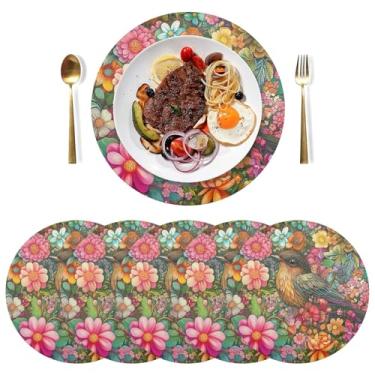 Imagem de Jogo americano floral para jardim, pássaro, 38 cm, jogo americano para mesa, tapetes de mesa laváveis em PVC, conjunto de 6