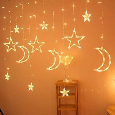 Imagem de KYMY Cordão De Luzes Eid Mubarak, Cortina Estrelas E Lua, Led Para Janela, Noturnas Com Bateria Usb Ramadã Natal, Casamento, Decorações Festas