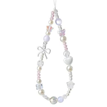 Imagem de Alça de pulso para câmera com contas fofa para câmera digital charmosa cordão de telefone corrente de câmera com contas para bolsa de telefone chaveiro (laço prateado)