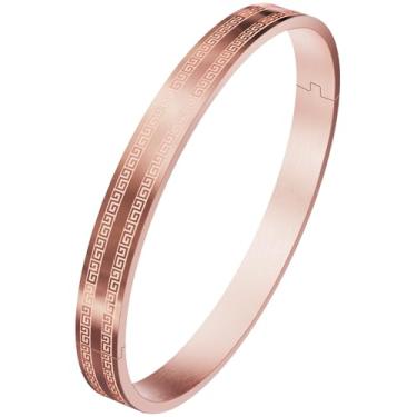 Imagem de Pulseiras femininas banhadas a ouro 18 quilates, pulseira clássica de ouro com chave grega, aço inoxidável que não mancha e à prova d'água, pulseira de amizade de ouro, joia de ouro para presente de